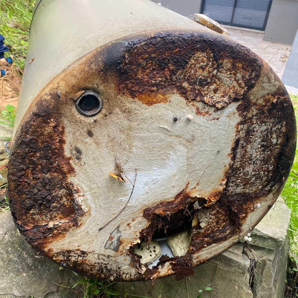 hot water system rusted out from salt corrosion